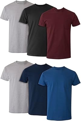 Hanes Men's Pocket T-Shirt Pack, 6-Pack, Cool & Breathable Cotton Tees, Stay-Tucked Undershirts for Men