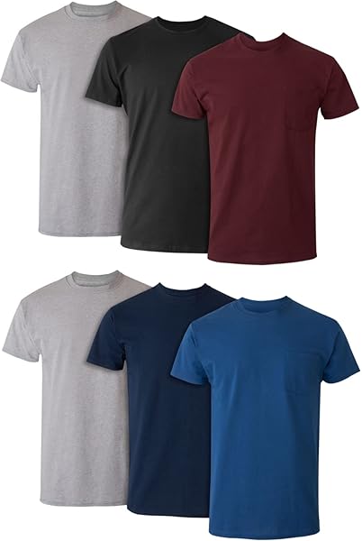 Hanes Men's Pocket T-Shirt Pack, 6-Pack, Cool & Breathable Cotton Tees, Stay-Tucked Undershirts for Men