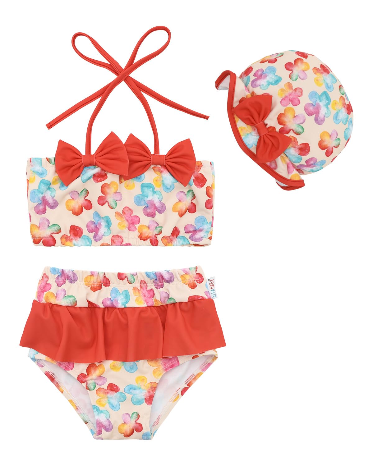 ALVABABY Toddler Girls Two Pieces Swimsuit with Hat,Reusable Toddler Bikini,Infant Bathing Sleeveless