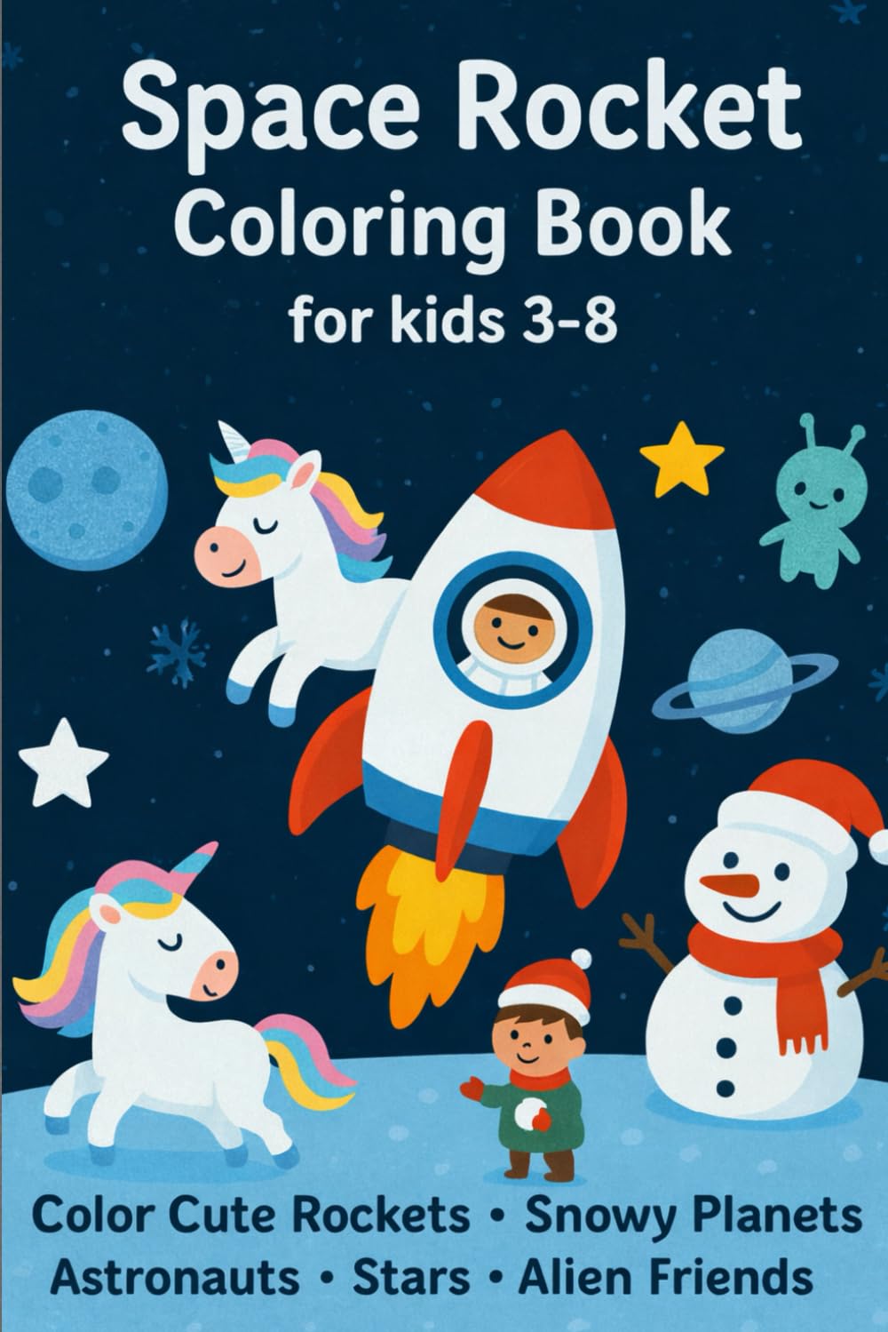 Space Rocket Coloring Book for Kids Ages 3–8: Fun Space Bold Coloring Pages with Rockets, Planets, Astronauts,Aliens,Fantasy Winter Characters and ... Preschool, Kindergarten and Early Learners