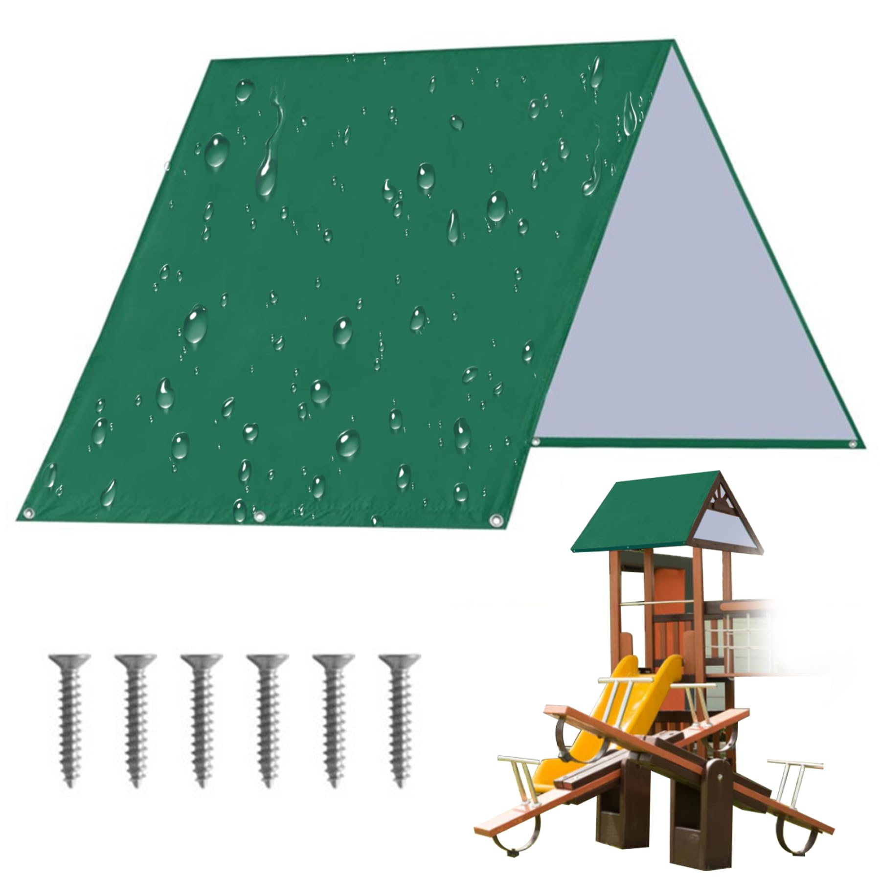 Wedhapy Swing Set Replacement Tarp Kids Playground Roof Canopy Waterproof Swing Sunshade Top Cover Swingset Accessories for Outdoor 132 * 228cm, Green