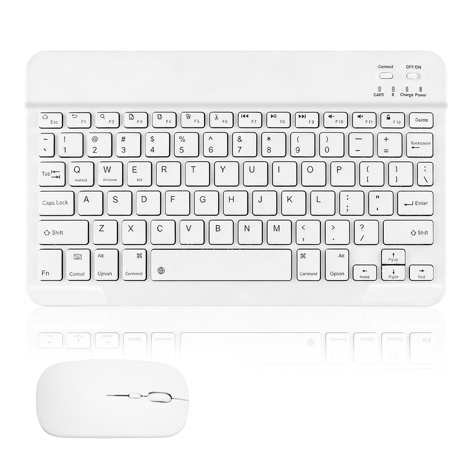 Teclado y Ratón Inalámbrico Bluetooth para Tablet y Portátil, Mini Teclado 10 Pulgadas Recargable USB con Teclas Fn, Ratón Silencioso 800/1200/1600 dpi para Win10/Android 10/OS 13 y Superior