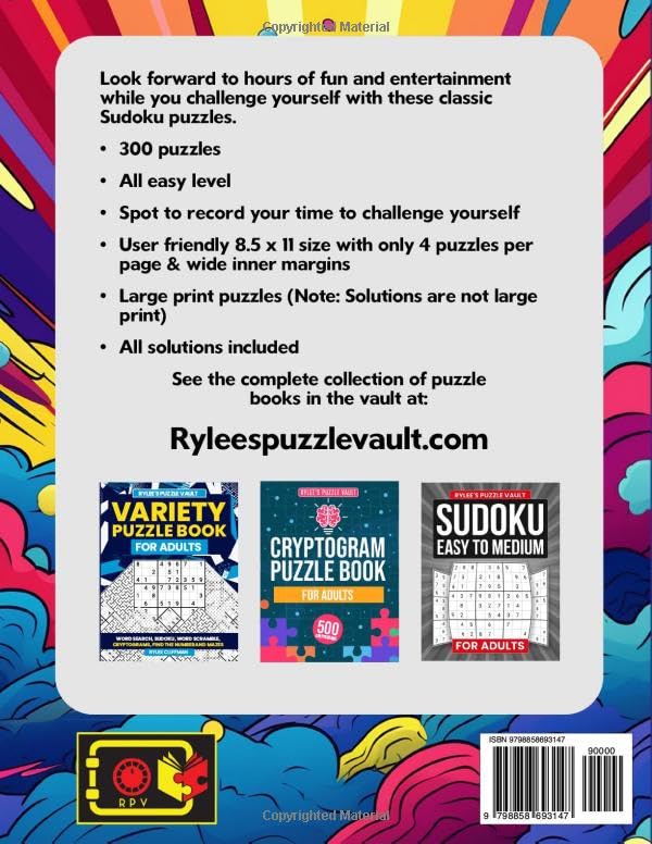 Miniatura 2 de Rylee's Easy Sudoku Puzzles For Adults Engaging Sudoku Puzzle Book With 300 Puzzles & Solutions