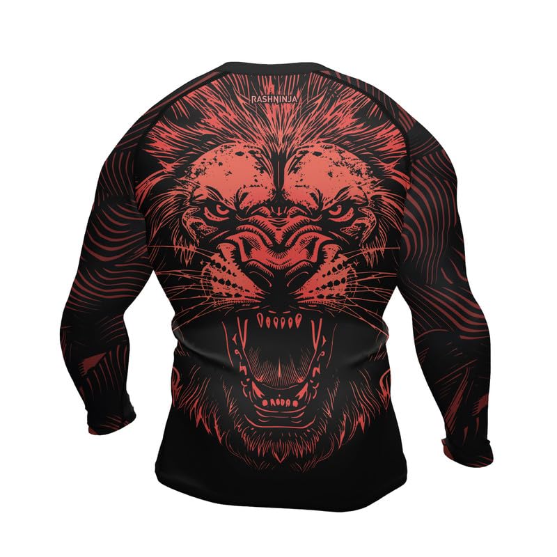 Lion Mens Compression Shirt Long Sleeve Fight Rash Guard for BJJ MMA Grappling Jiu Jitsu3
