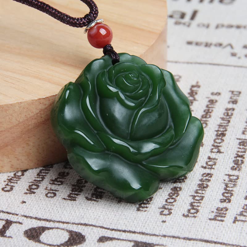 Wixine 1Pcs White Jade Rose Pendant Jadeite Flower Necklace Charm Fashion Accessories Hand-Carved Man Luck Amulet Gifts3