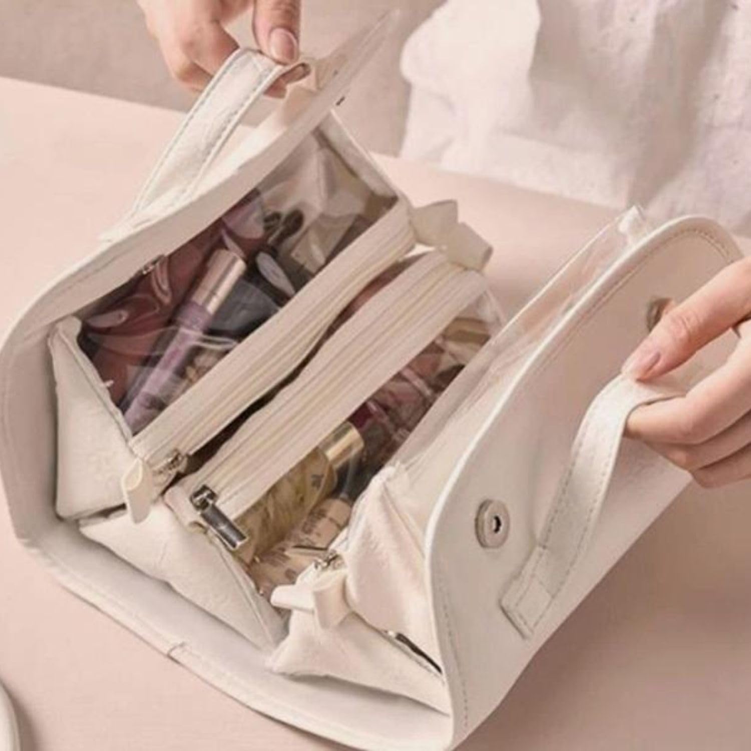 Swaman Premium PU Leather Tissue Box Holder with Handle | Portable Rectangular Facial Tissue Cover Case | Modern Napkin Storage Organizer for Car, Office, Living Room, Bedroom & Bathroom | White 4