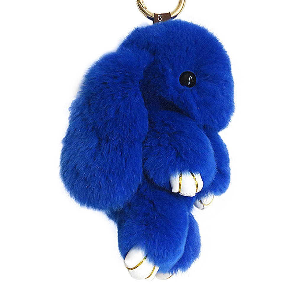 Bestowal Soft Fluffy Faux Fur Rabbit Doll Keychain Pendant (18cm, Dark Blue)