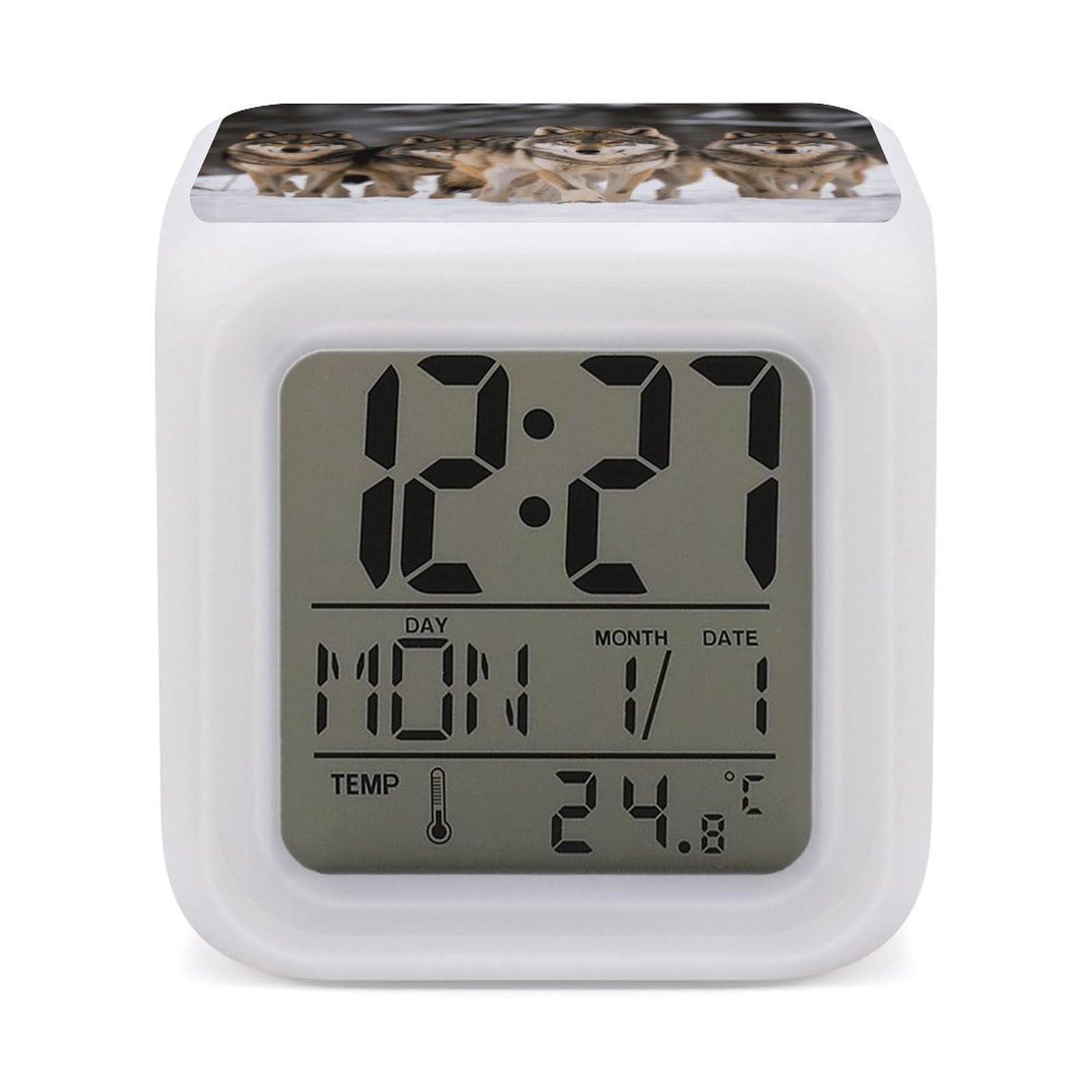 VstaDank Pack of Wolves Digital Alarm Clock LED Display Screen Color Change Alarms Clock Smart Alarm Clock Wake Up Digital Clocks with 7 Color Nightlight for Bedroom