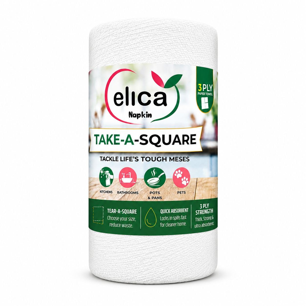 Take-A-Square 3 Ply Paper Towel Roll Ultra Absorbent Kitchen Tissue for Cleaning Spills Bathroom Pets Pots Pans Home Essentials (Pack 1)-image-28