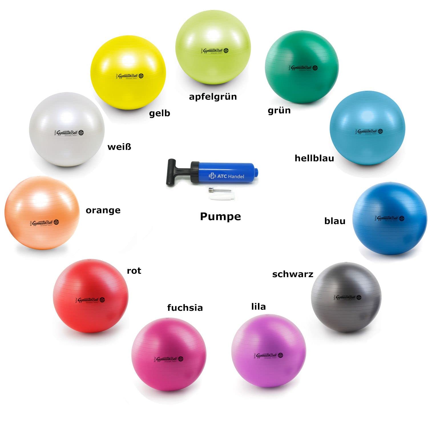 Pezzi Maxafe - Pelota de gimnasia (42, 53, 65 y 75 cm de diámetro, incluye bomba ATC, soporta hasta 400 kg, para fitness, rehabilitación, terapia, gimnasia y como pelota de asiento para oficina, 42