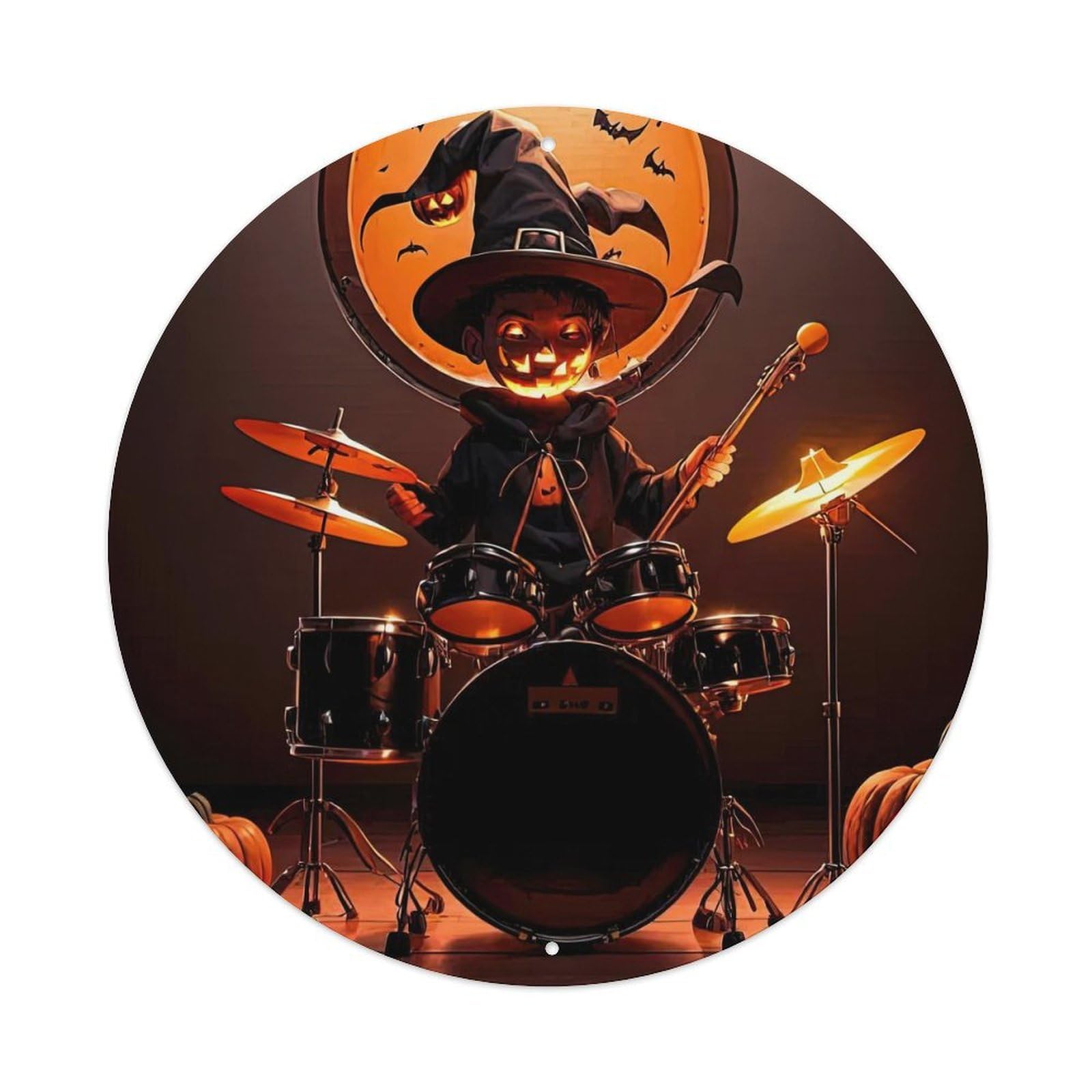 Halloween Music Party Poster Pumpkin Ghost Drummer Metal Tin Sign