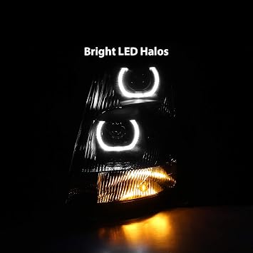 AmeriLite Black Dual LED Halo Projector Replacement Headlights Pair For 2004-2017 VN/VNL Heavy Big Rig Truck