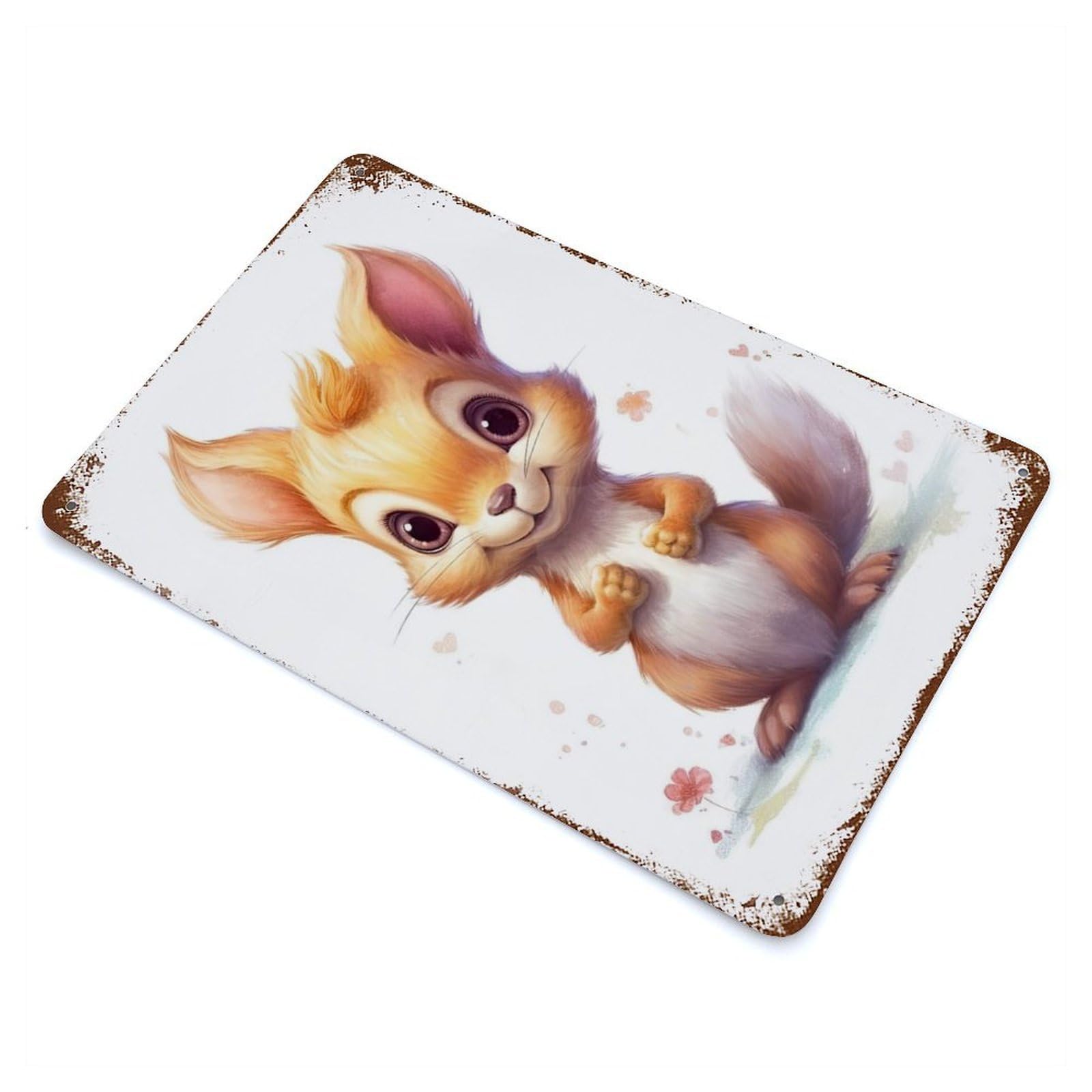 Garage Style Watercolor Baby Squirrel Vintage Rust Metal Sign 11.8"x7.9", Vintage Wall Decor for Bar And Workshop