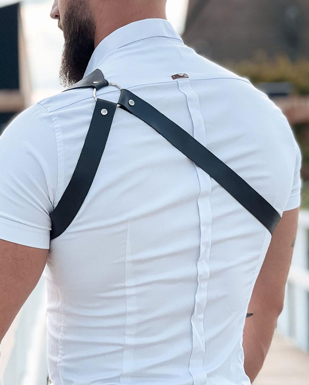 Arnés de cuero para hombre, cinturón punk, tirantes, cadena corporal, correa de hombro, ajustable, disfraz de rave