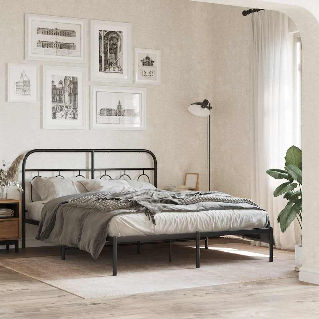 Bed Frame Black Steel King Size 59x79 in Rectangular Platform Bed Frame with Headboard Durable Sturdy Heavy-Duty Modern Minimalist Bedroom Furniture for Mattress Support