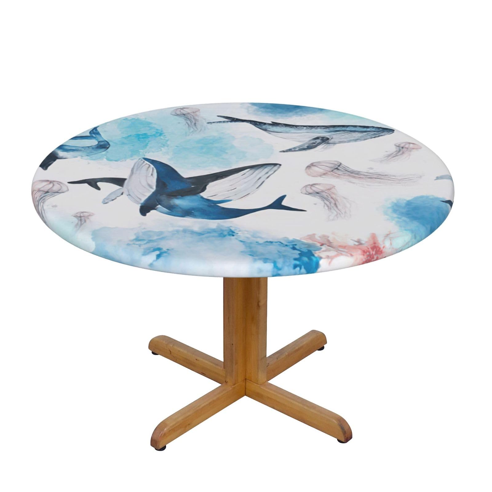 Sea Whale And Jellyfish Print Wipe Clean Oval Tablecloth Stain-Resistant Dining Table Accessories Table Protector For Home