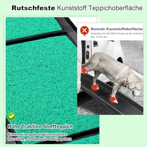 Maximale Länge 180cm Große Hunderampe, Klappbare Hunderampe mit Anti-Rutsch-Oberfläche, Hunde-Rampe Auto Klappbar für SUV, LKW & Outdoor Treppen, Hundetreppe Auto für 129kg Große Hunde SUV & LKW