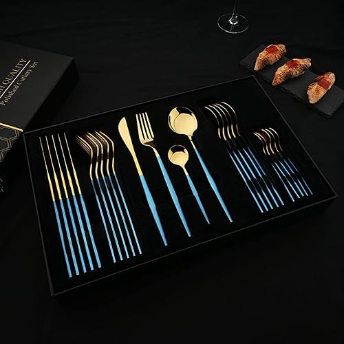 Miniatura 5 de JASHII Juego de cubiertos de acero inoxidable de 24 piezas, juego de cubiertos de acero inoxidable, juego de cucharas de cuchillo y tenedor con caja