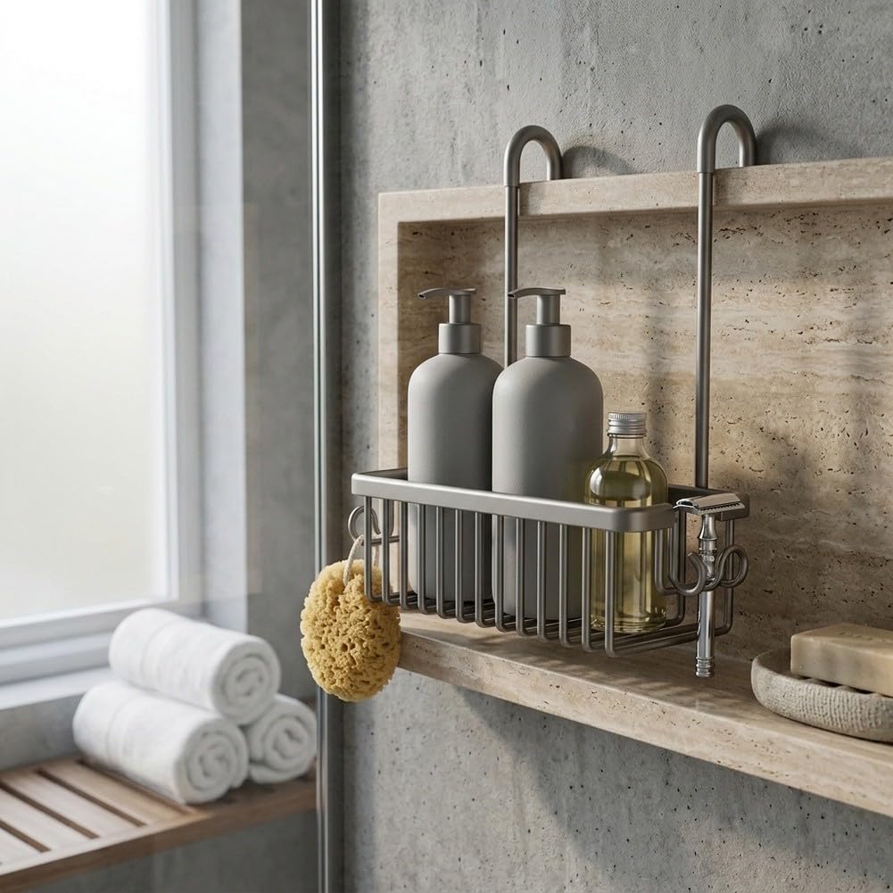 Organizer Bagno Appendibile Antiruggine in Alluminio Spaziale