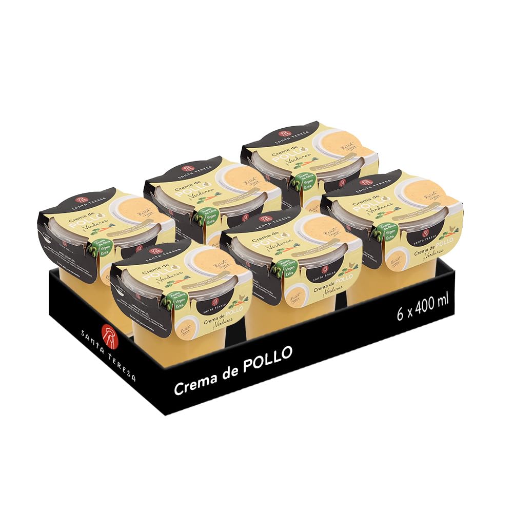 Santa Teresa - Pack de 6 Cremas de Pollo y Verduras - Elaboradas Con Ingredientes Naturales, Sin Conservantes Ni Aditivos - Envase Apto Para Microondas. 3.600ml