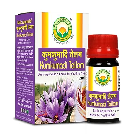 BASIC AYURVEDA Kumkumadi Tailam 12ml | Excellent Face Massage Oil | Organic 100% Natural & Pure Herbs | Ayurvedic Oil For Skin Health | A Powerful Blend Of Natural Ingredients