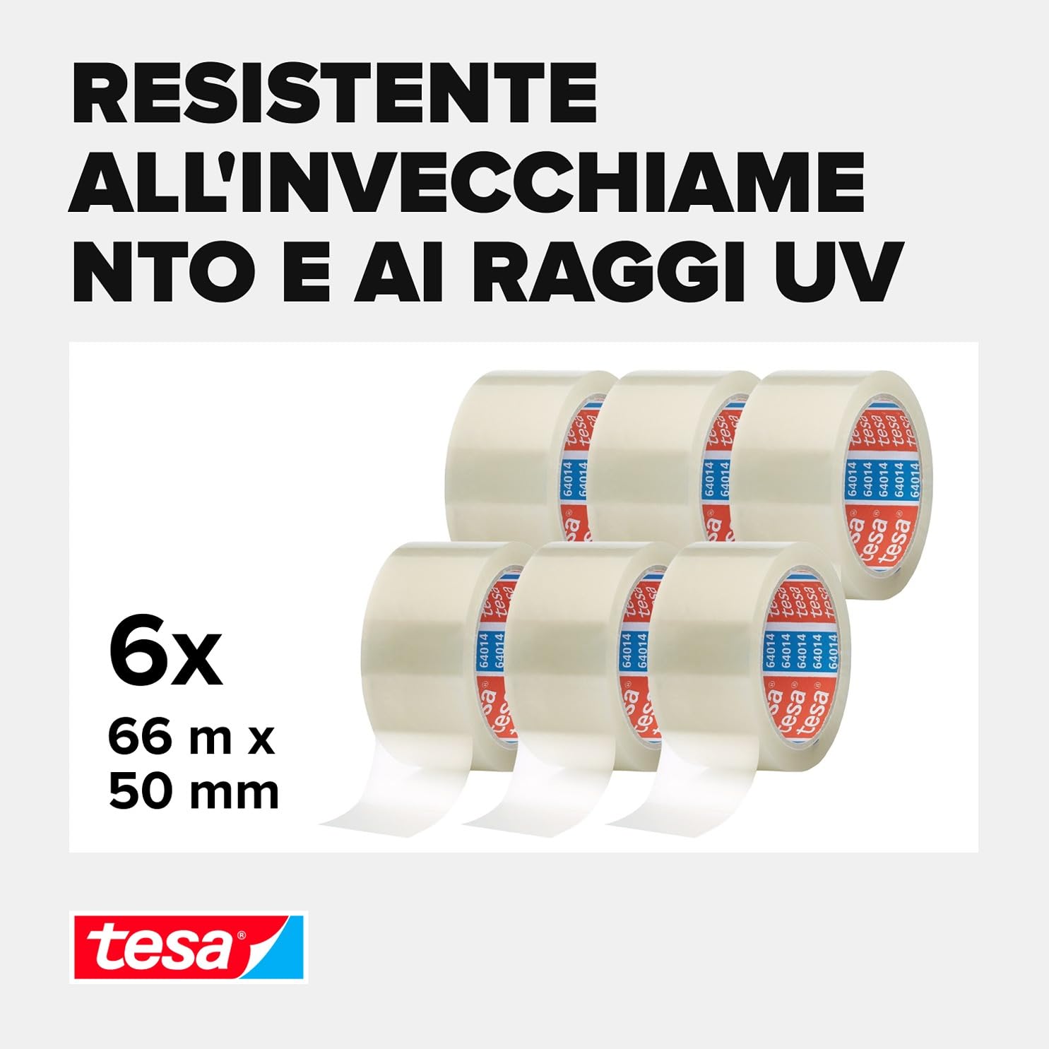 Tesa - 64014 PP Nastro Adesivo Marrone, Resistente all'Invecchiamento e allo Strappo, Silenzioso e Fortemente Adesivo, Confezione da 6 Rotoli, 66 m x 50 mm