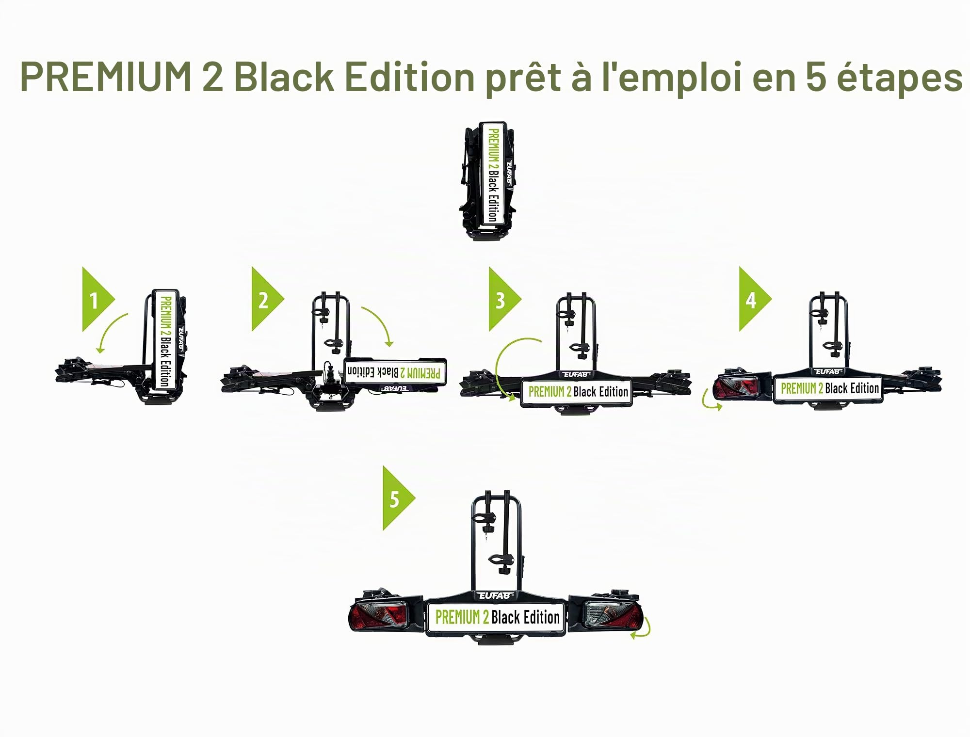 EUFAB 11648ON Porte-vélos Premium 2" Black Edition, Compatible avec vélo électrique, entièrement pré-monté, Protection antivol, pour 2 vélos, pour attelage de remorque, Noir