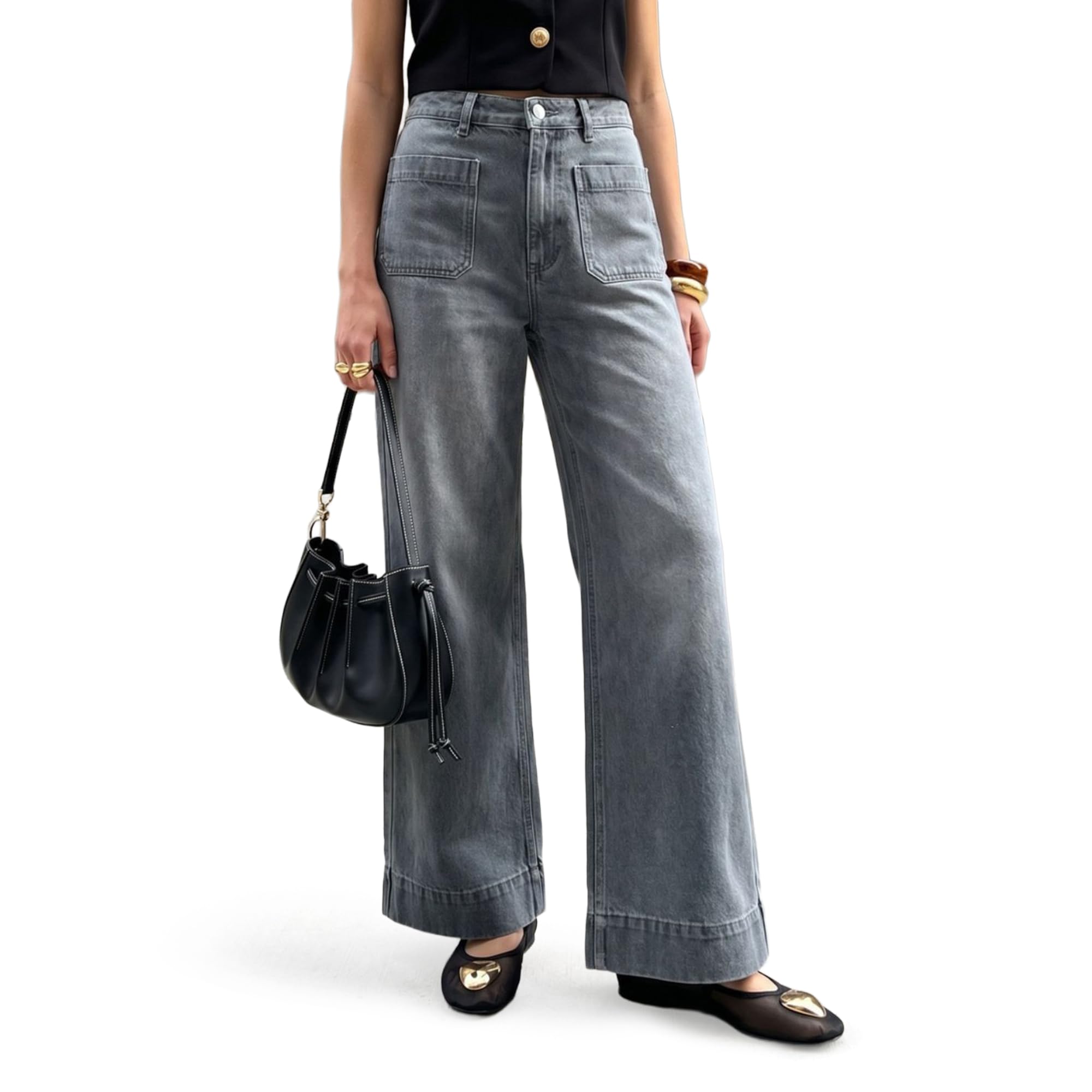 urbano fashion Women's Mid Rise Wide-Leg Washed Jeans Non-Stretchable-picture-14