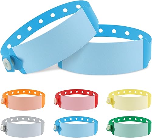 100 pulseras de vinilo para identificación de hospital, pulsera médica ajustable impermeable, pulsera desechable para hospital (color azul)
