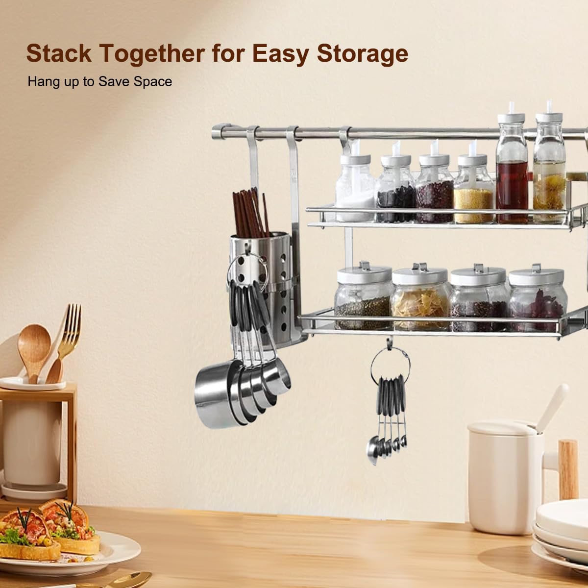 Juego de tazas y cucharas medidoras, juego de 10 tazas y cucharas medidoras de acero inoxidable, cucharas medidoras con mango de silicona para cocina, cocina, hornear (negro)