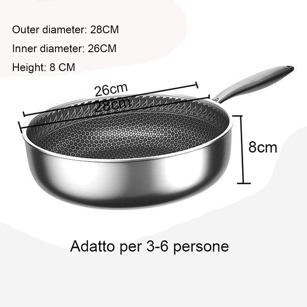SH-chaoguo Fry Wok/Frying pan/316 Stainless Steel Non-Stick pan/Cooking pan, uncoated, (28cm) for Induction Cooker and Gas Stove