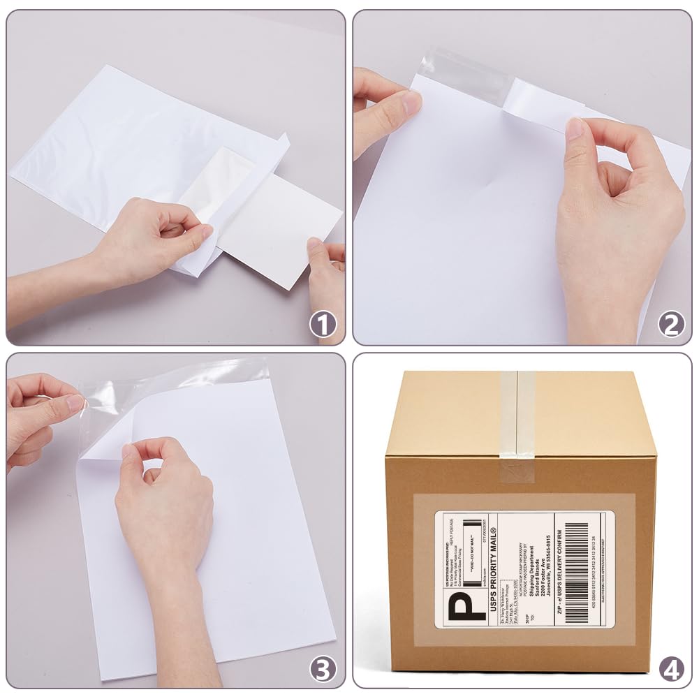 UNICRAFTALE 100 tasche bianche autoadesive per pianificazione, 25 x 17 cm, trasparenti, buste adesive per documenti, per pianificazione studio, organizzazione ufficio, gestione della casa
