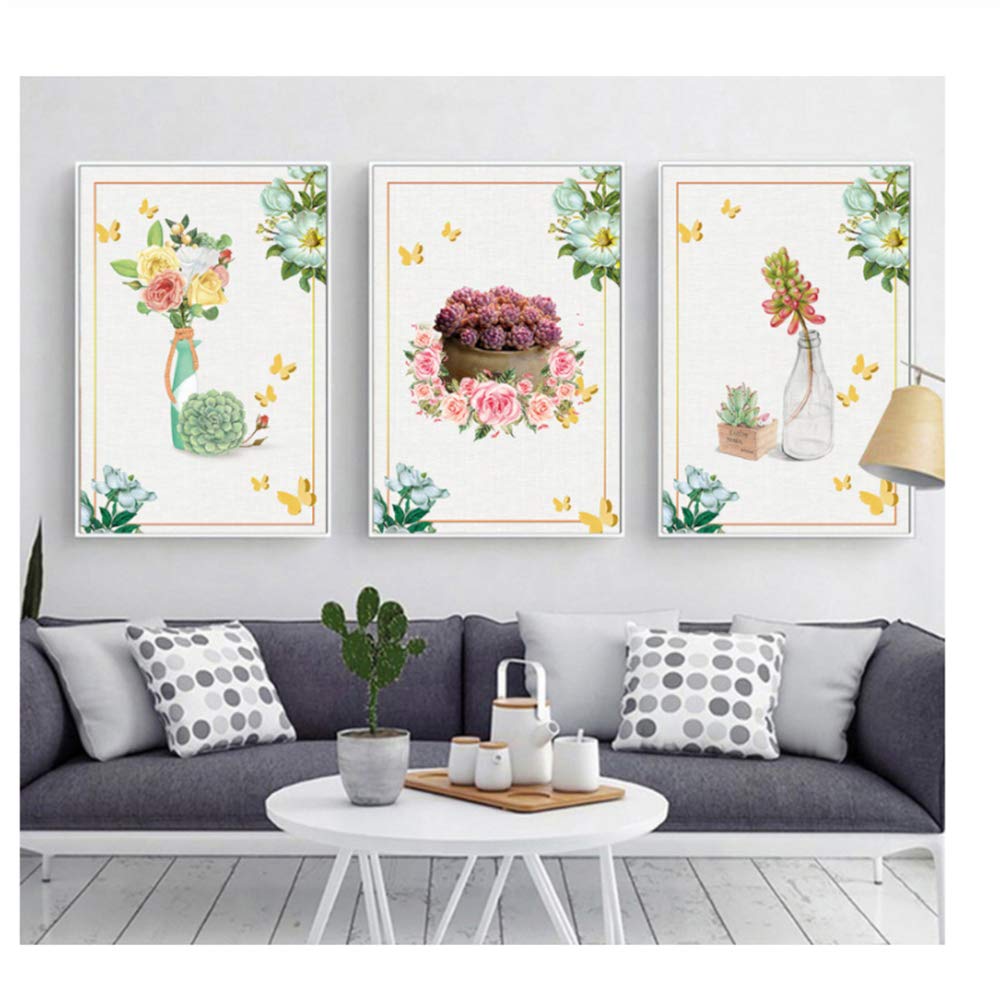 Imprimir Lienzo Arte de la Pared Pinturas nórdicas Plantas Tropicales Simples Marco Decorativo Lienzo Pintado Cartel 30x40cm (11.8 "x15.7) x3 con Marco