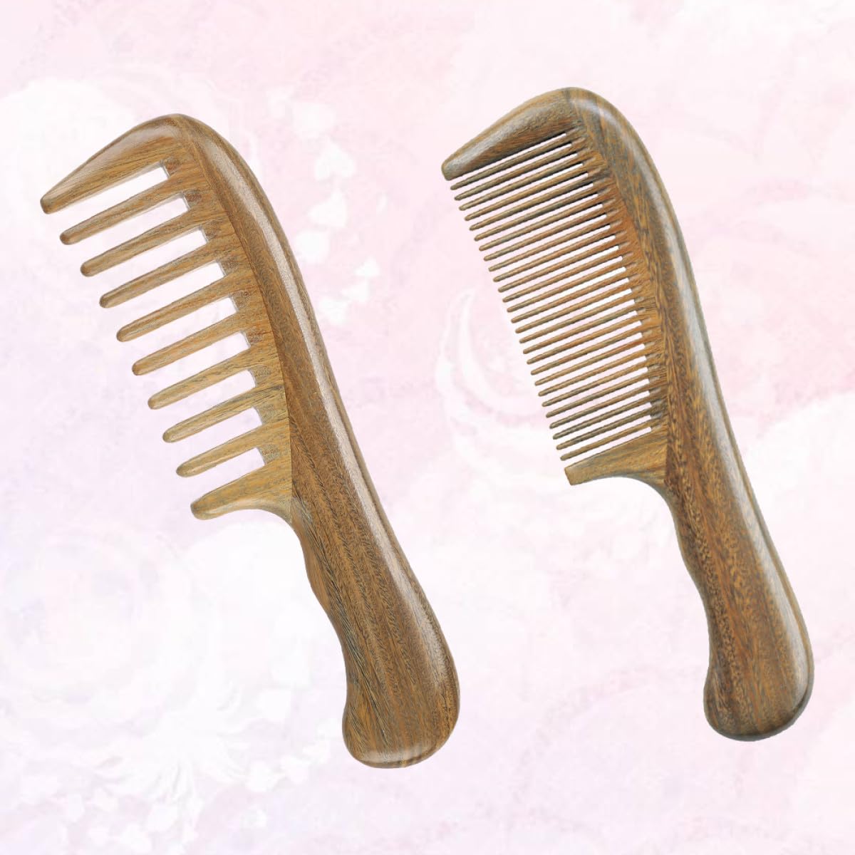 2 Stück Sandelholzkamm mit Feinen und Breiten Zinken Tragbarer Haarkamm für Damen und Mädchen mit Massagefunktion für Sanfte Kopfhautpflege