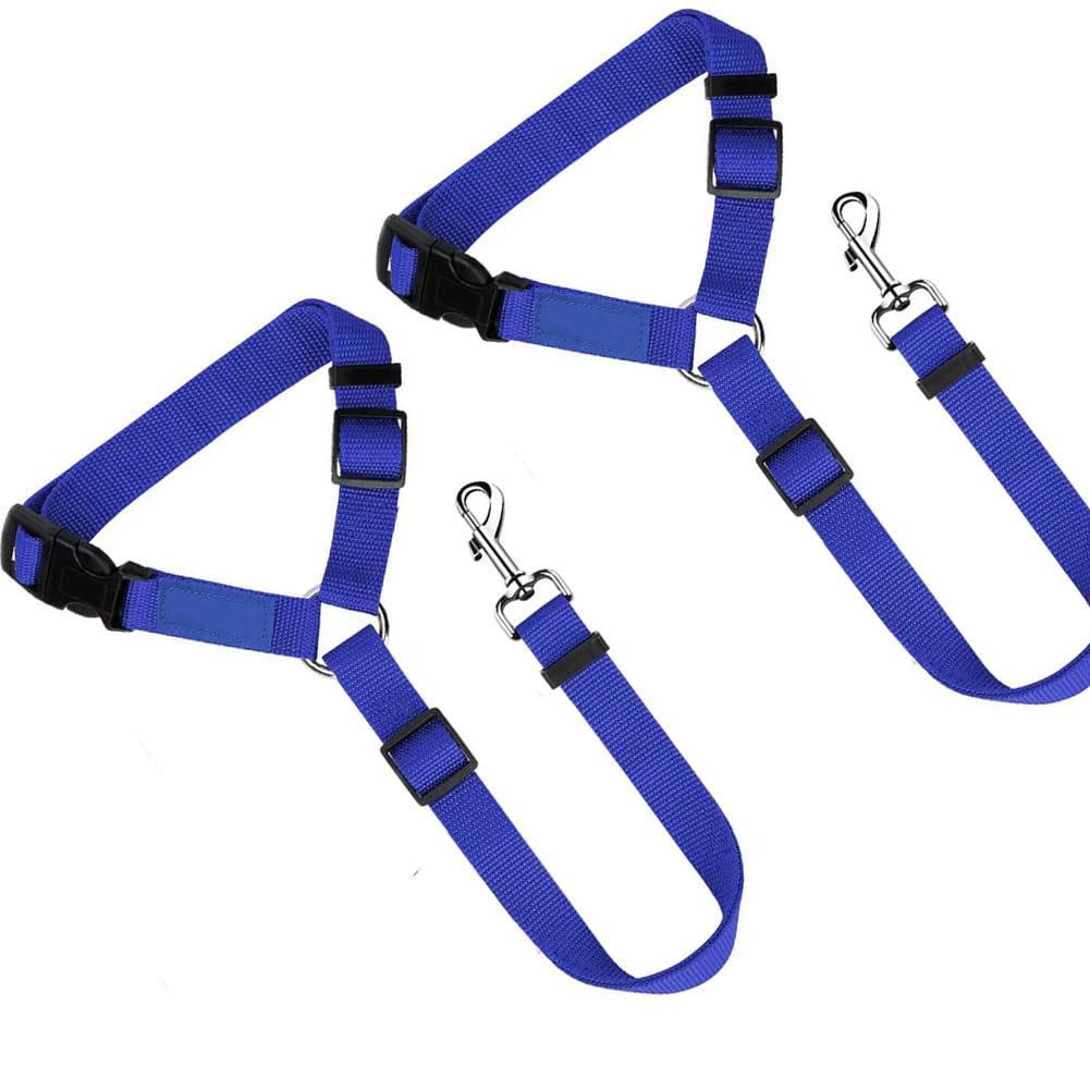 Dog Seat Belt for Car, 2 Pack Adjustable Pet Seatbelts for Vehicle Headrests, Heavy Duty and Durable Nylon Car Seatbelt Leash for Dogs Cats (Blue)