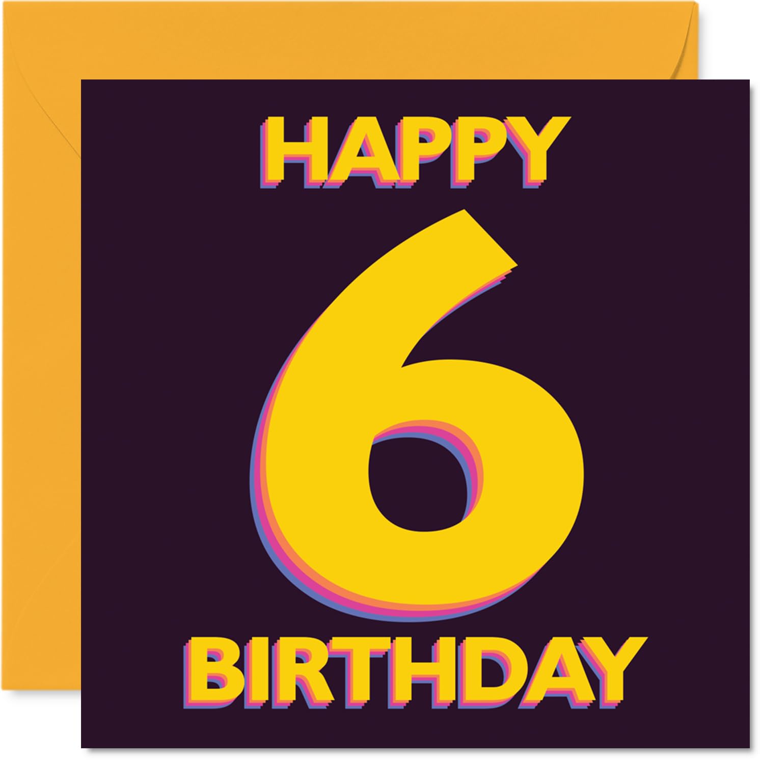 Playful 6th Birthday Card - Big Birthday Cheer - Bright Yellow Number 6 with Bold Playful Text - 145mm Square, Envelope Included