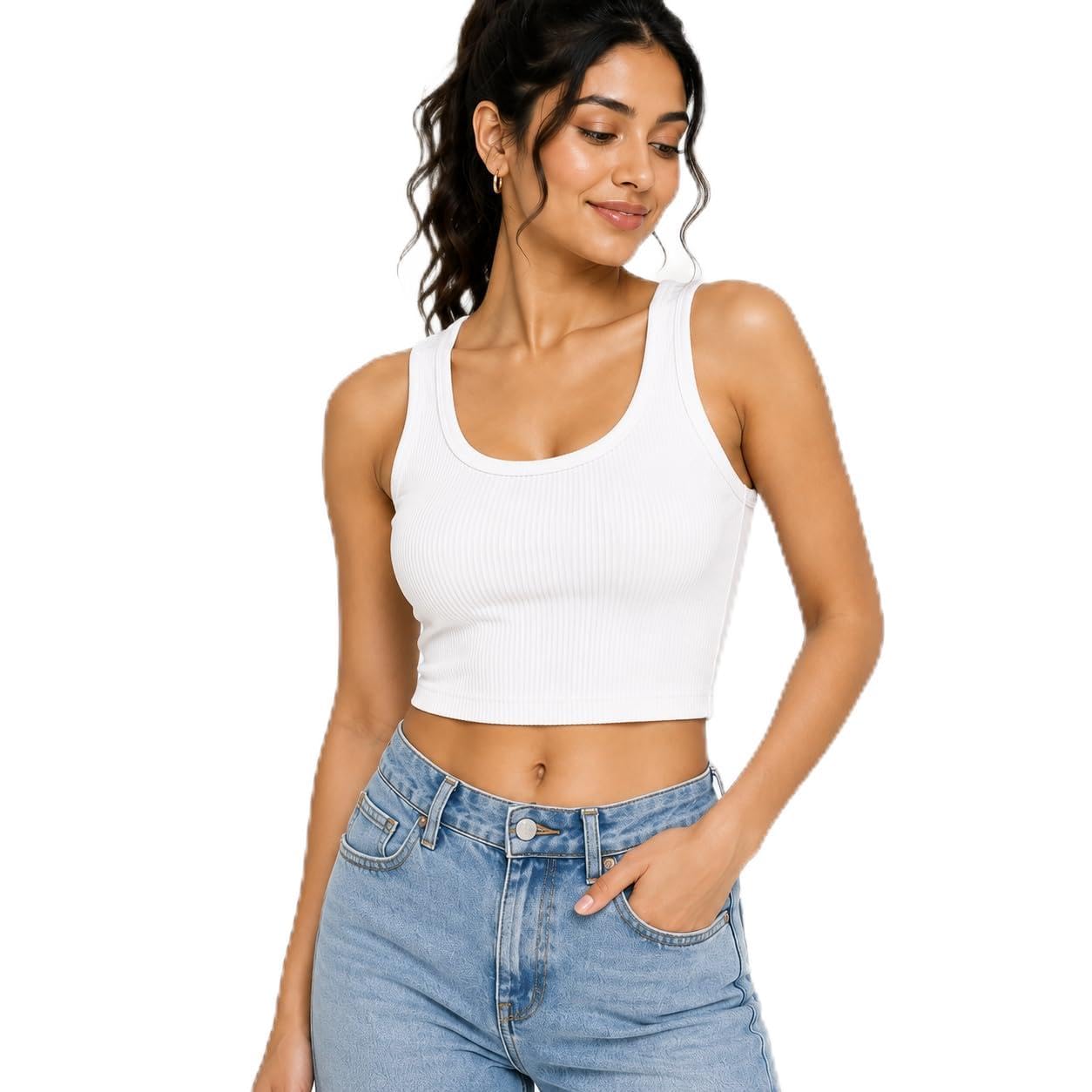 Women's Ribbed Crop Tank Top for Women Cotton Blend Sleeveless Crop Top | Stretch Round Neck Casual Basic Cropped Camisole | Soft Breathable Fitted Summer for Daily Use-image-13