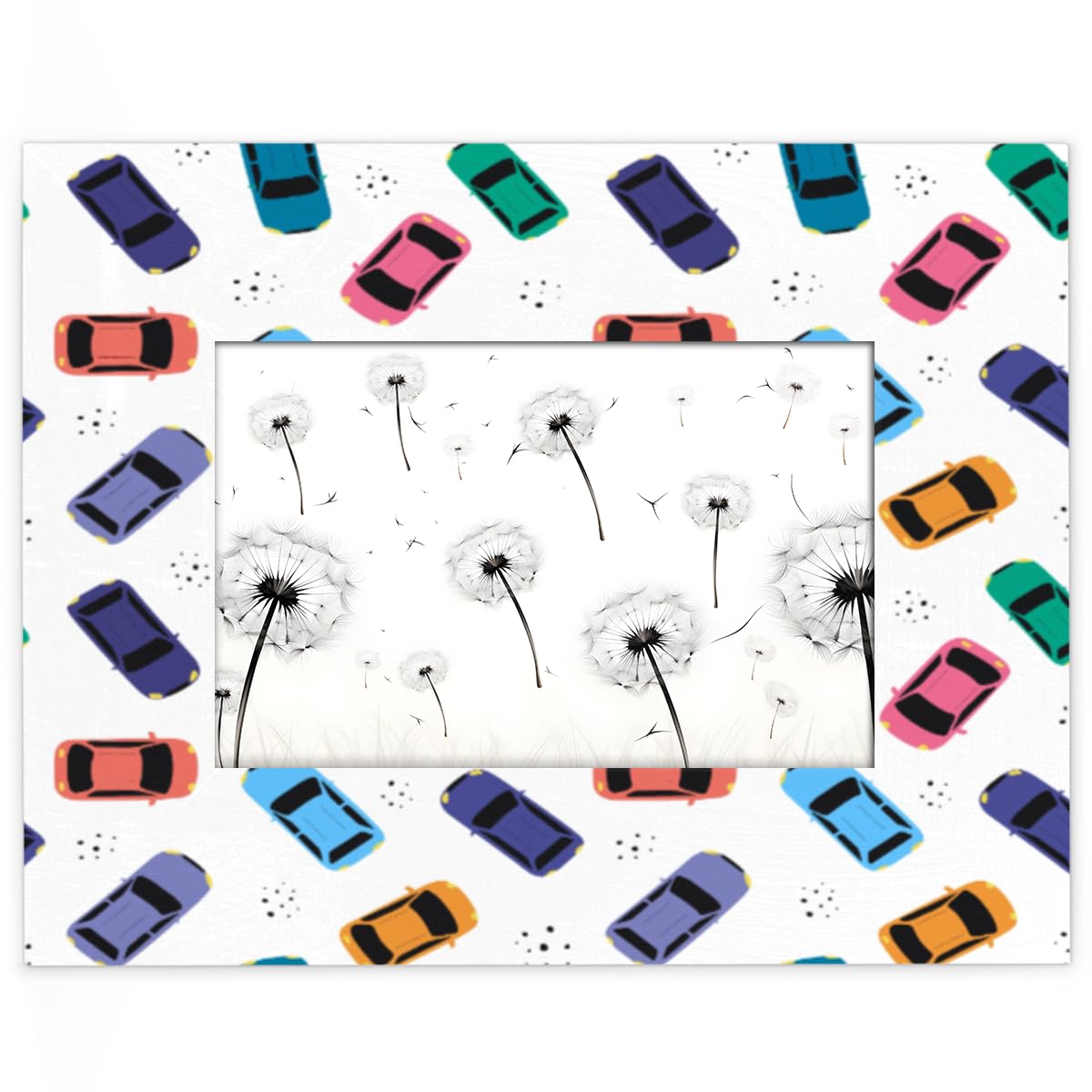 Car Pattern 5x7 Picture Frame Display Pictures 4x6 with Mat or 5x7 Without Mat Horizontal or Vertical Formats Wooden Photo Frames for Tabletop and Wall Display