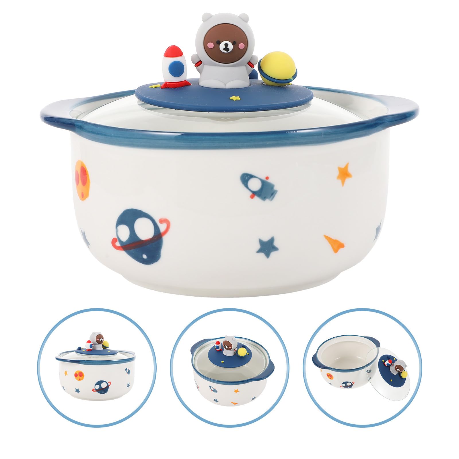Luxshiny Tazón para Fideos Espacial Tapa de Cerámica 800ml para Hogar | Cuenco Grande para Sopa, Acabado de Vidrio y Pvc, Fácil de Limpiar, Uso en Restaurantes y Decoración