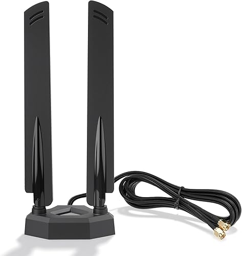 Vista 9 de Eightwood Antena WiFi con conector macho RP-SMA, antena de doble banda de 2.4 GHz y 5 GHz, base magnética para tarjeta de red WiFi PCI-E, adaptador