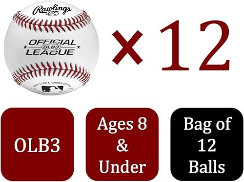 Miniatura 3 de Rawlings  Pelotas de béisbol de práctica de uso recreativo de la liga oficial  Juventud  Bolsa de 12  OLB3BAG12  12 unidades