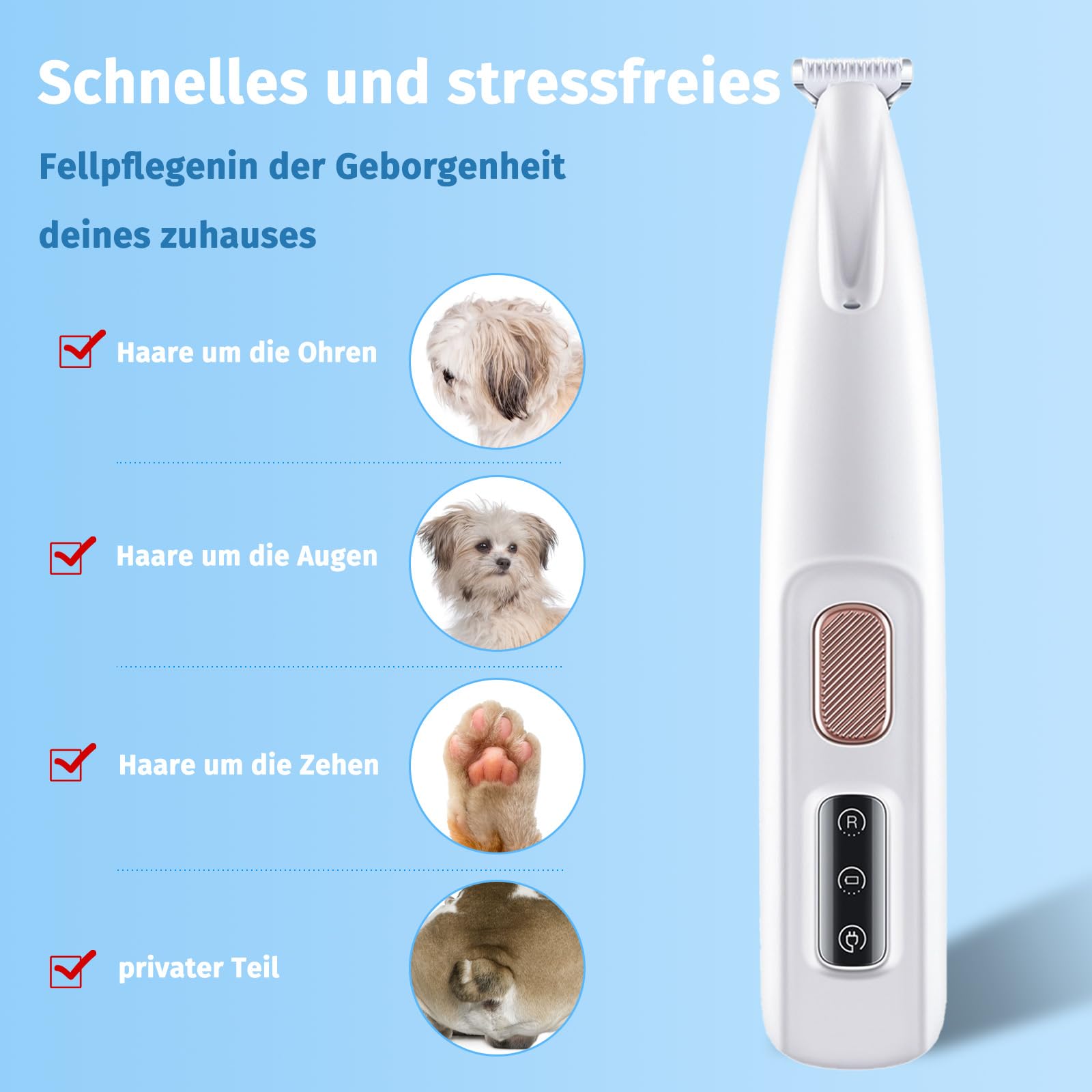 Paw Trim Pro Pfotentrimmer, Pawtrim pro-Schmerzfreie Pfotenpflege in Sekundenschnelle, Pfotentrimmer für Hunde Extra Leise, Hundepfoten Trimmer Mit LED-Licht