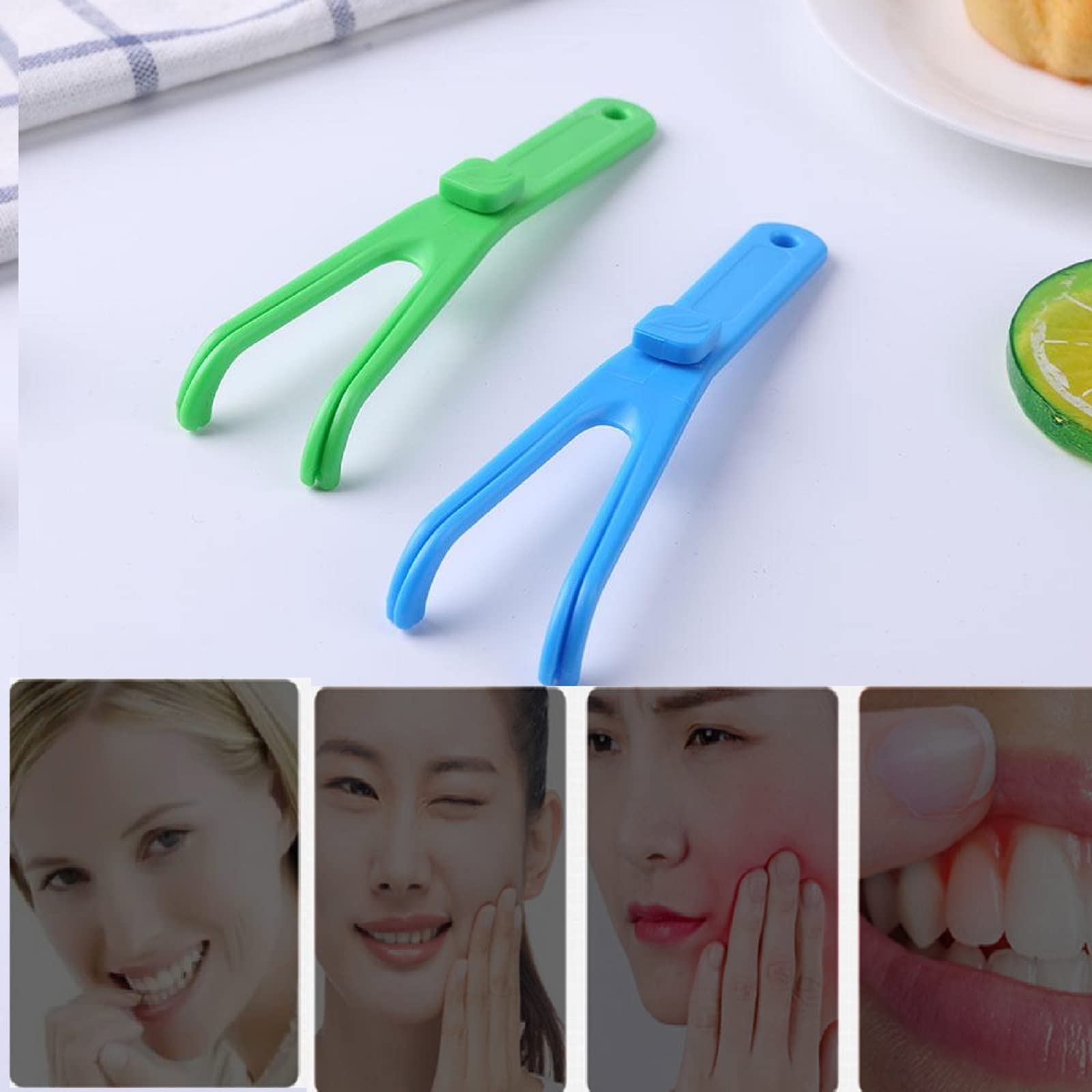 Uchwyt na flossy dentystyczne, wielokrotnego użytku, 2 uchwyty na zęby dentystyczne z 10 sztukami płetw dentystycznych, idealny dla rodzin, hoteli i podróży do higieny jamy ustnej