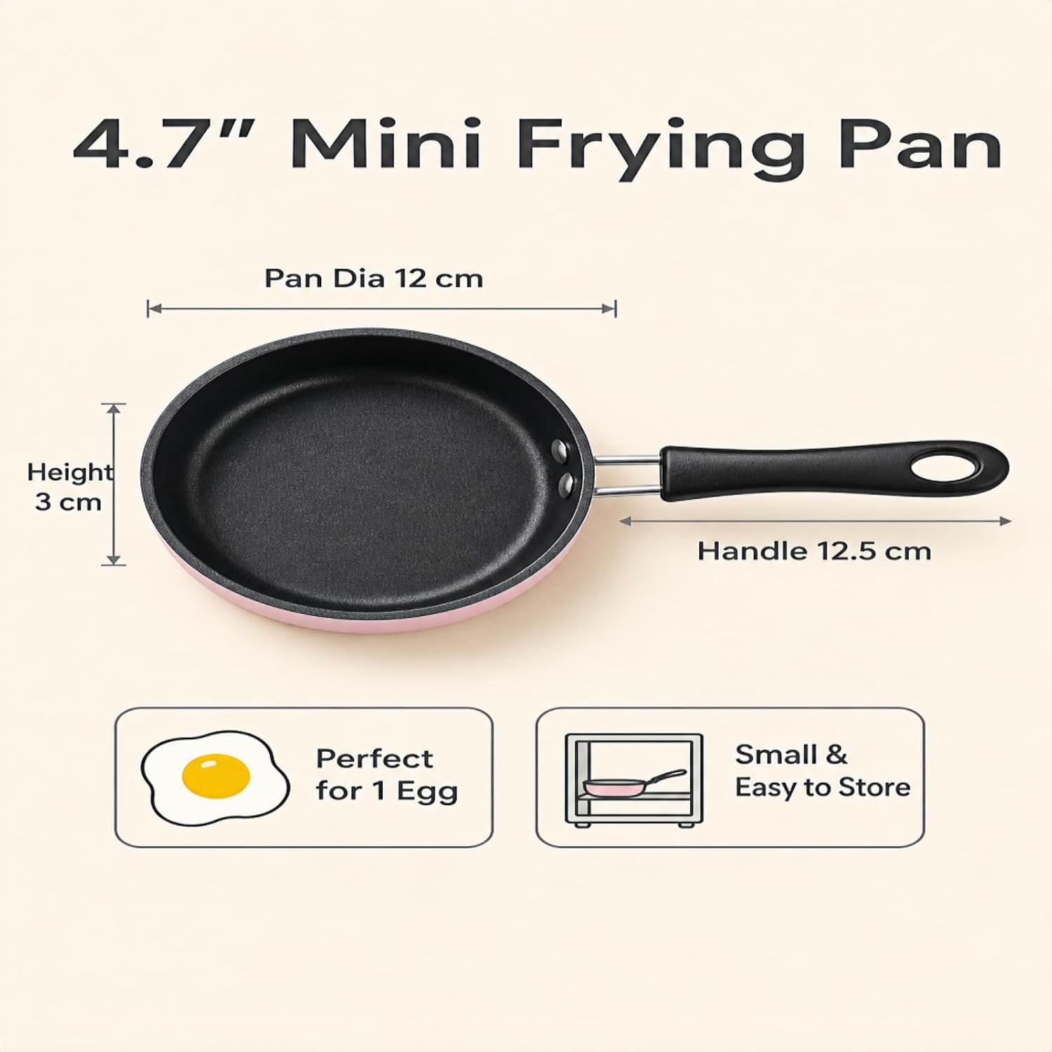 4.7 Inch Mini Egg Frying Pan, Non-Stick Cast Iron Small Skillet with Heat Resistant Handle, Compatible with Induction Gas Electric Stove for Breakfast Sausage Vegetable Cooking (Pink)