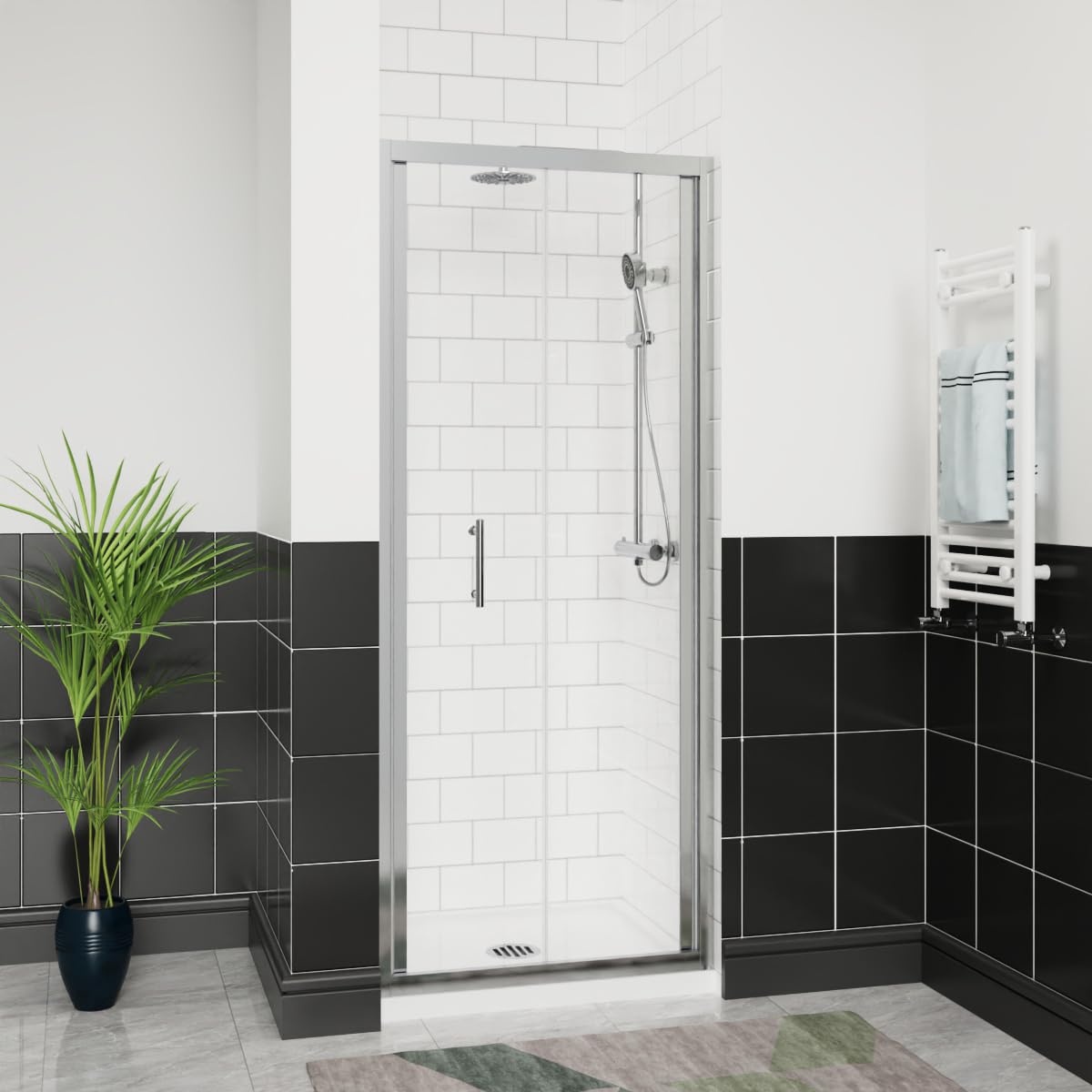 Aquariss Chrome 760Mm Bifold Shower Door 6Mm Self Clean Glass Shower Enclosure Reversible Folding Shower Cubicle Door Polished Aluminium Frame