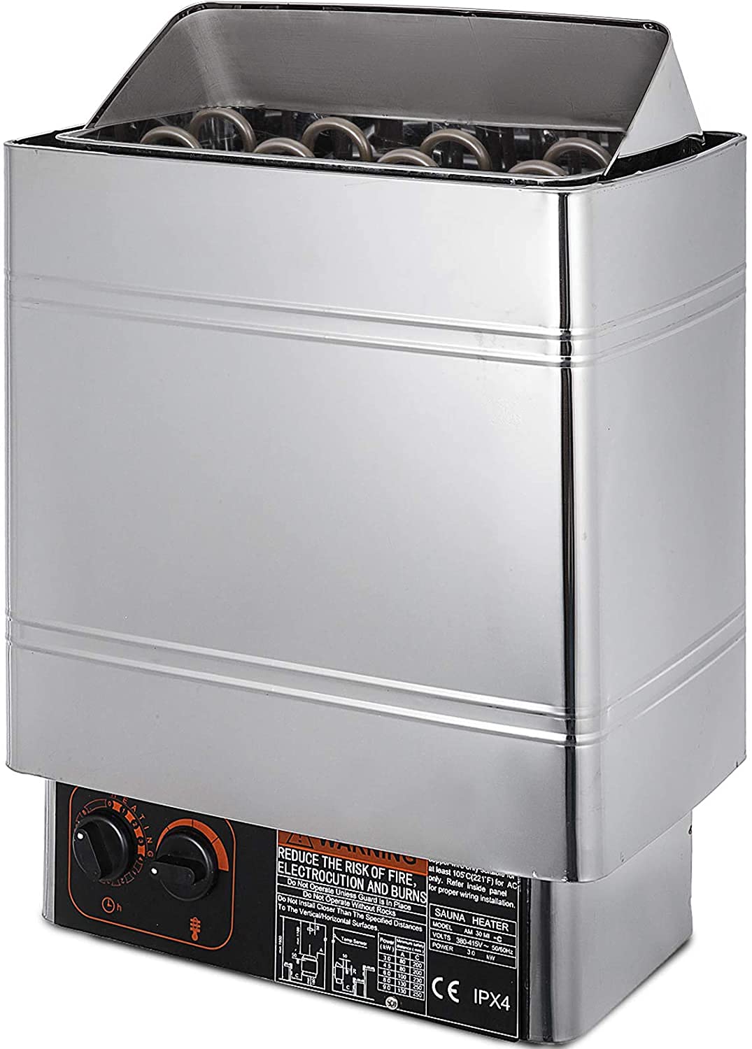 Chauffage de sauna domestique 3-9 kW - Poêle électrique pour sauna sec et humide - Contrôle interne - Poêle de spa intégré en acier inoxydable - Pour maison et hôtel de 2 à 15 m3 - 6,0 kW (3,0 kW)
