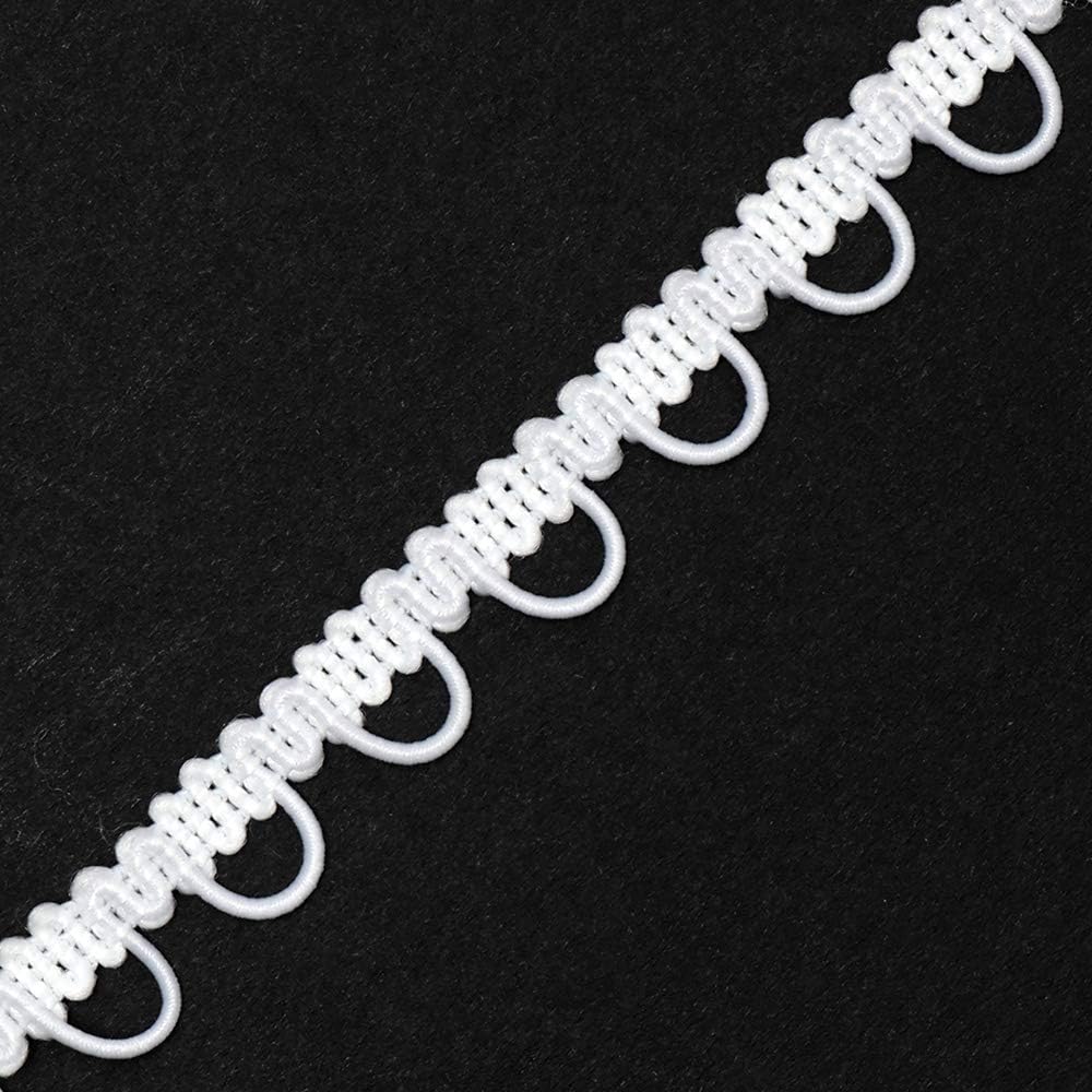 eJoyce 4-Yards Petite Braid Trim with Elastic Button Loop for Costume, Crafts and Sewing, TR-12155 (White)
