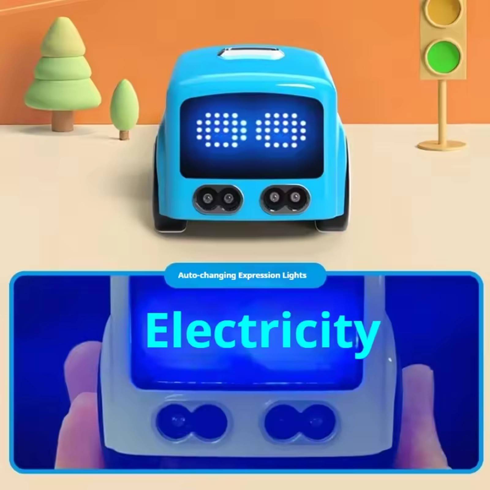 Magic Mini Bus Spielzeug, RC-gesteuert mit Auto-Ausdrücken und 4 Spielmodi, intelligentes Sensorauto mit Fernbedienung und dynamischem LED-Licht, STEM Lernspielzeug für Jungen und Mädchen (Blau)