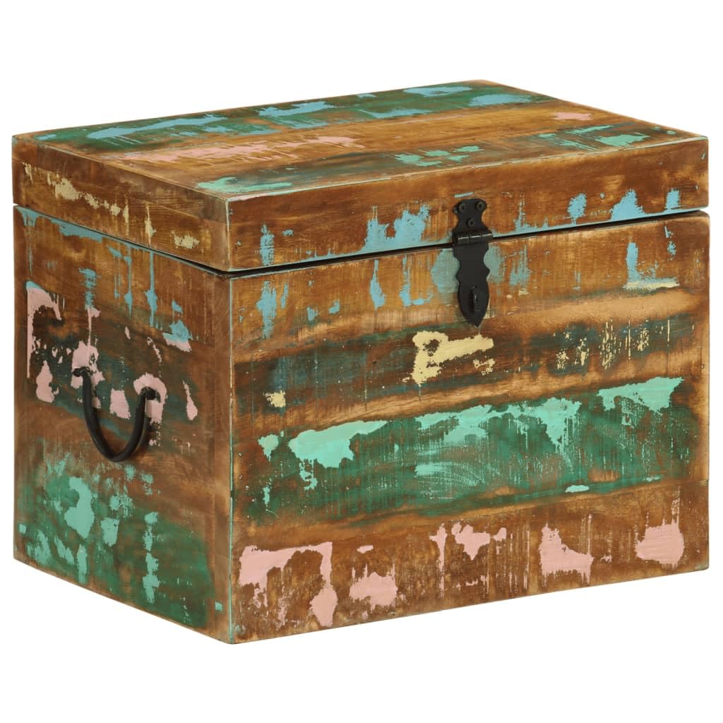 Baúl de madera reciclada, estilo antiguo, sólido, resistente y duradero, almacenamiento para el hogar, hecho a mano con carácter vintage, grano único y agujeros para clavos