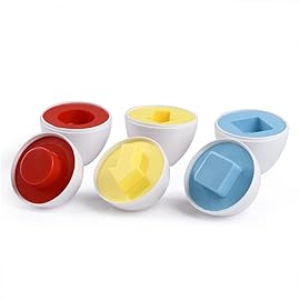 Hhyn Color Shape Matching Eggs for Toddlers, Preschool Learning Educational Sorting Easter Eggs Toys Gift Recognition Skills for Kids Boys Girls with Pink Eggs Holder, 12 Eggs